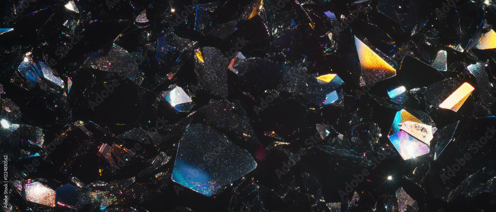 Poster large glitter particles create a bold texture against a black background