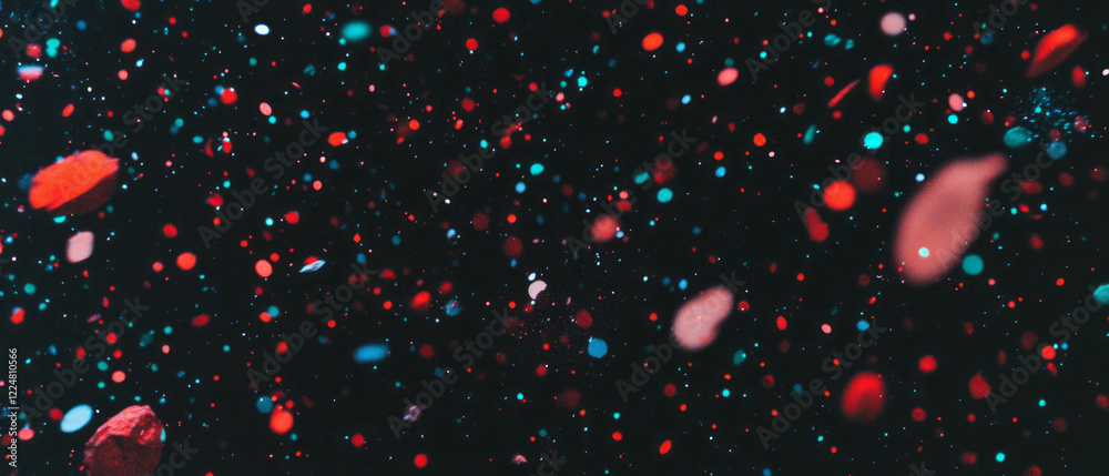 Poster vibrant glitter texture with large particles and bold colors on a dark background