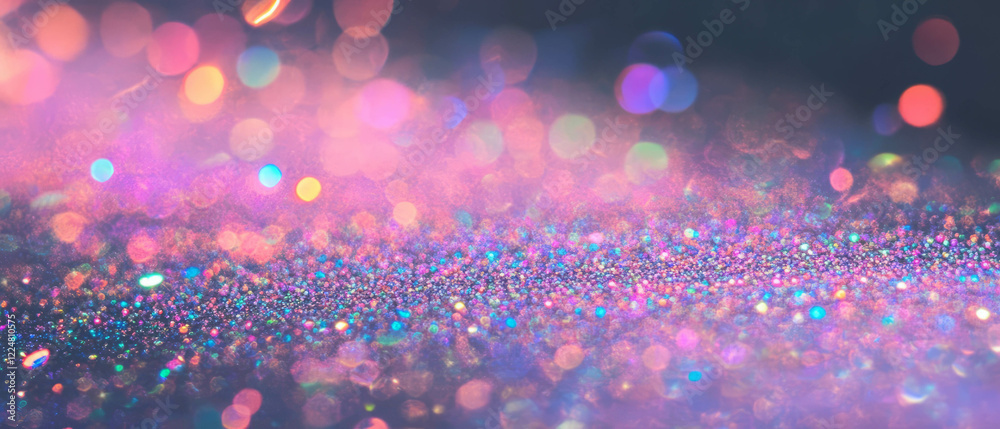 Poster Vibrant glitter texture overlay with large particles on a dark background for creative projects