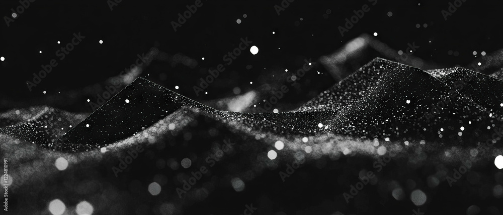Aufkleber glitter particles create geometric patterns on a black background