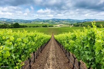 Obraz premium Picturesque Vineyard Landscape Under a Summer Sky