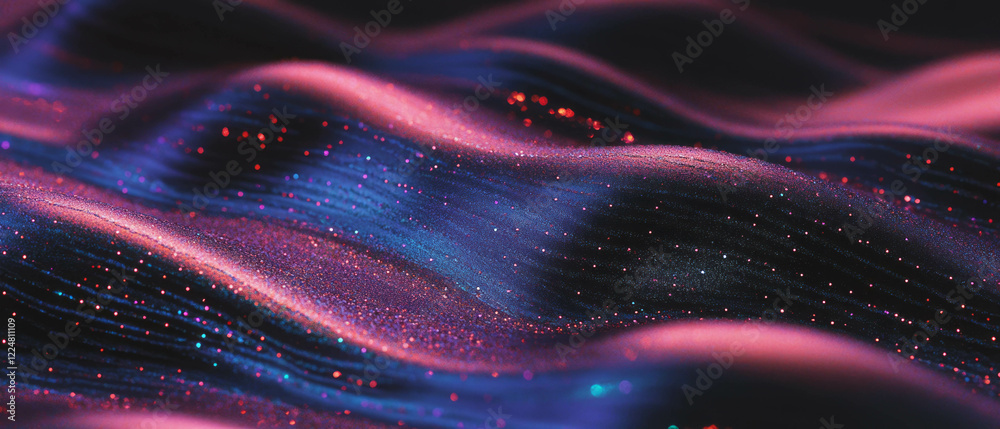 Poster glitter particles create an eye-catching linear pattern against a black background
