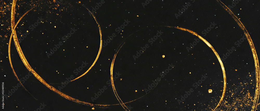 Poster glittery circles and particles create a stunning geometric pattern on a dark background