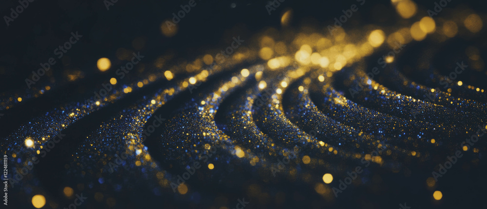 Poster Glitter particles create a mesmerizing circular pattern against a black background