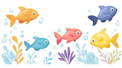 Colorful Cartoon Illustration of Various Sea Animals Underwater Scene