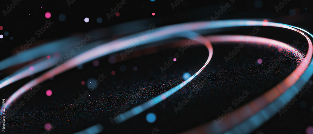 Aufkleber Glittery particles rotate dynamically against a black background