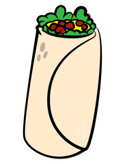 Burrito traditional Food with cartoon style. Best for icon, logo, sticker, and mascot for Mexican food Restaurant