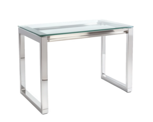 modern glass top computer desk with sleek metal frame, perfect for any workspace. Its minimalist design adds elegance while providing functionality