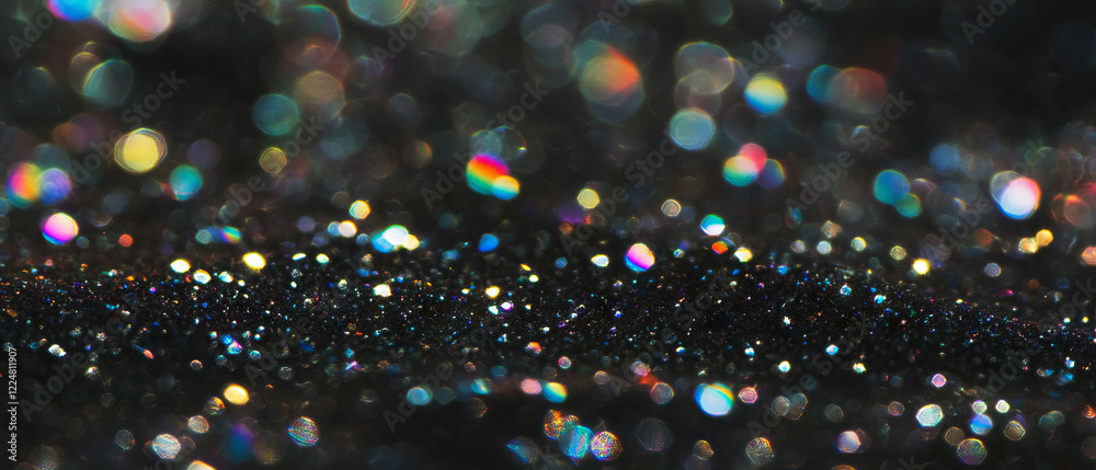 Poster Glitter texture displays vibrant sharp particles with a crisp look atop a dark surface