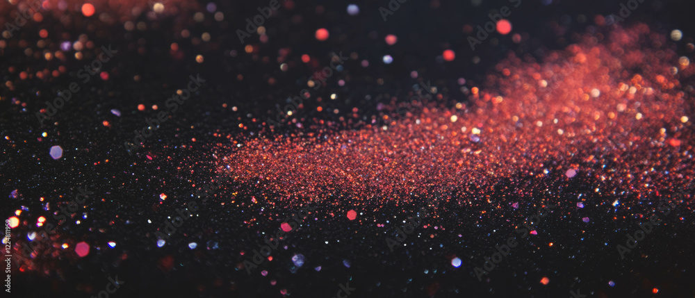 Poster sparkling glitter overlay texture with bright particles on a black background for festive designs