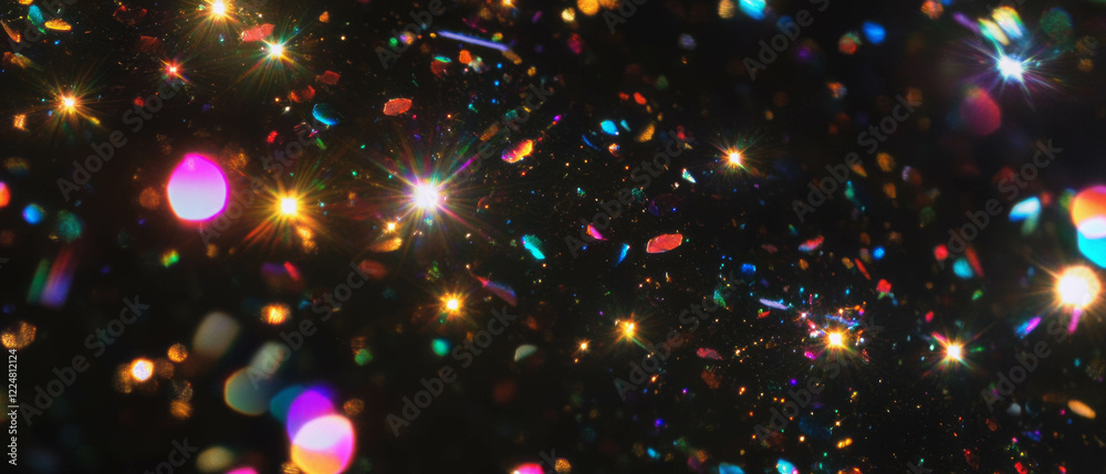 Poster Vibrant glitter overlay texture creates a dynamic visual effect on black background