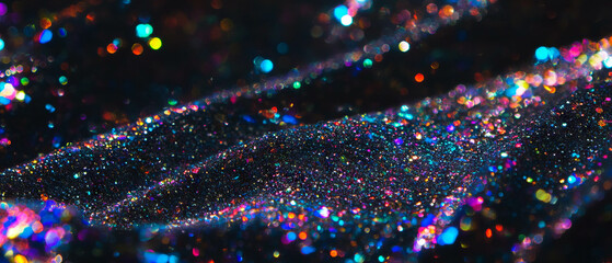 Glitter overlay texture with layered effect and three-dimensional appearance on black background