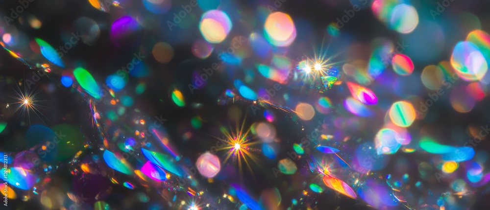 Poster Glitter overlay texture with layered effect and three-dimensional appearance on black background