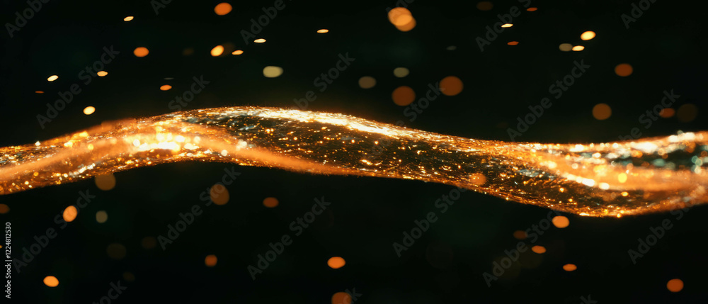 Leinwandbilder gold confetti stream flowing continuously with sparkling trails on a dark background