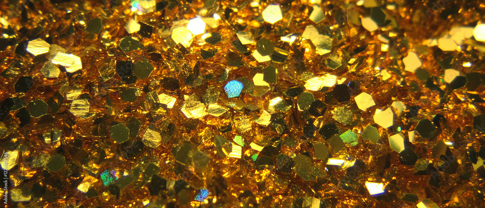 Poster gold confetti overlay creating a festive atmosphere against a black background