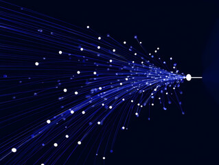 Abstract Blue Streaks and White Dots Converge Dynamically on a Dark Background
