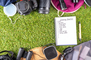 Camping list with various camp equipment
