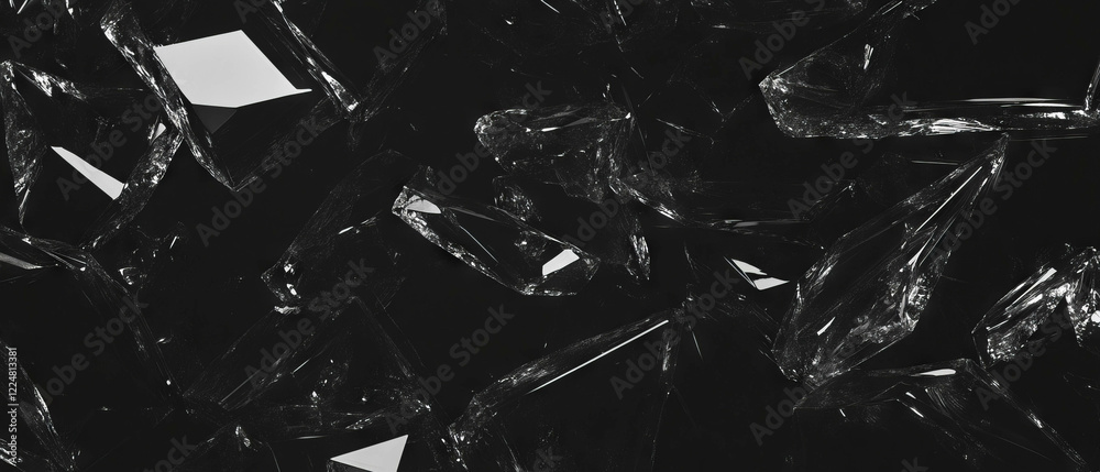Poster highly detailed broken glass texture overlay with space for text on black background