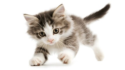 Obraz premium A playful Ragamuffin cat with a soft coat and gentle personality, displaying its calm nature and adorable features, isolated on a white background, ideal for cat lovers and those seeking a friendly