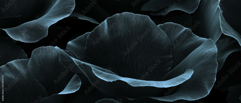 Poster Intricate petal textures on a black background with space for text and elegant details