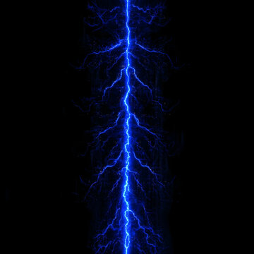 Electric Blue Lightning Strikes Through the Darkness Vertically with Branching Tendrils