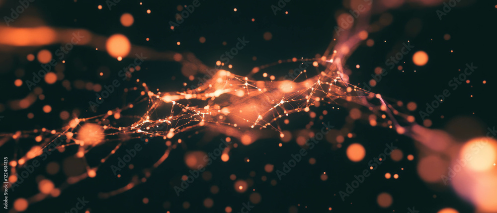 Poster Intricate quantum effects are visualized as a spark network with vibrant energy in a dark setting