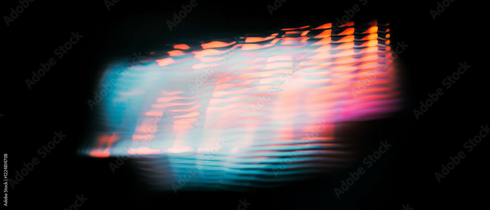 Poster Dynamic light bokeh textures with square patterns on a dark backdrop creating visual intrigue
