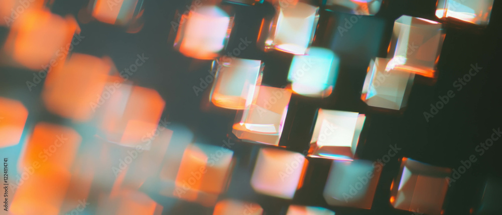 Aufkleber Bokeh overlay with square shapes creating a structured pattern on a dark background