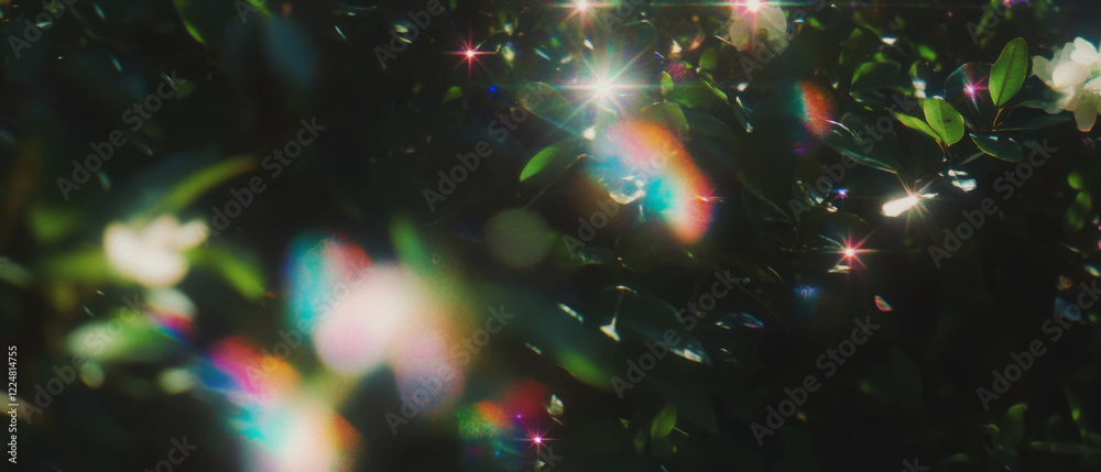 Poster Sparkling bokeh overlay with star shapes creating a celestial atmosphere in dark background