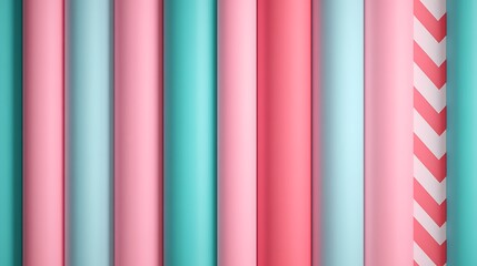 Colorful Background of Vertical Stripes in Soft Pink and Blue Paper Rolls with Chevron Pattern Accent