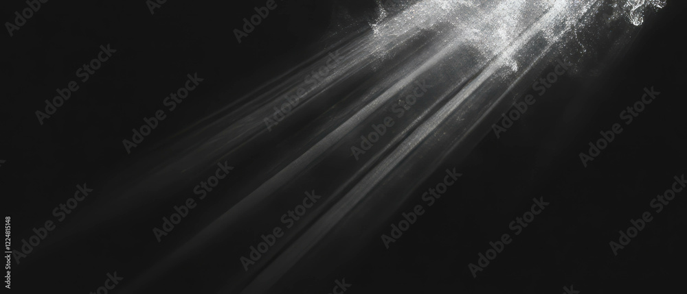 Poster Light beams interacting with smoke create atmospheric depth against a black background