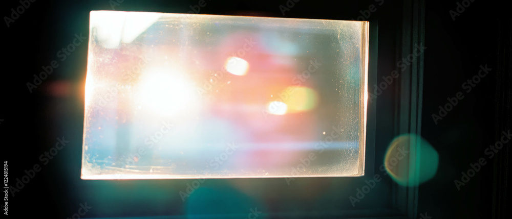 Poster vibrant light leaks streaming through a window creating bright spots and lens flares