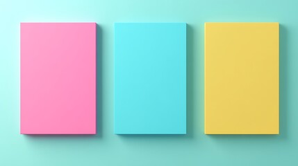 Fototapeta premium Colorful blank book covers on a serene teal background for creative projects and design inspiration