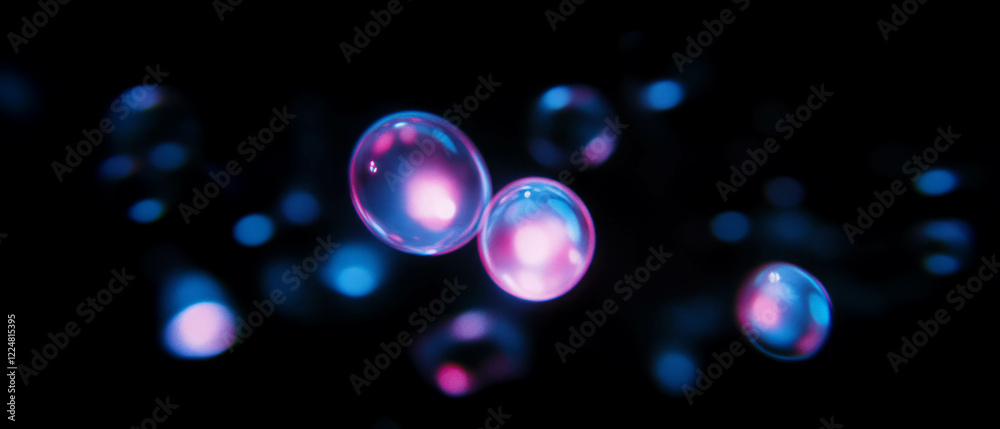 Poster floating luminous orbs create an ethereal atmosphere against a dark backdrop