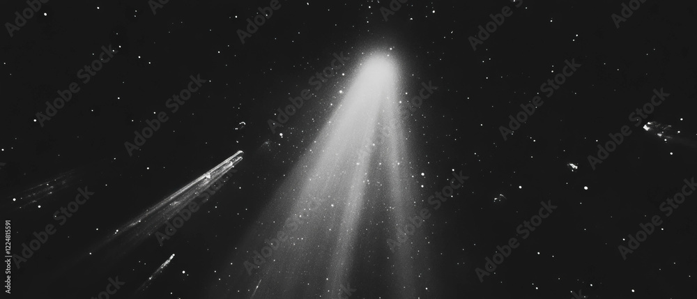 Poster Light rays piercing through dust create atmospheric effects against a black backdrop