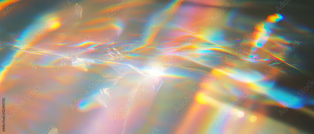 Aufkleber Light reflections creating vibrant patterns on glass against a black background