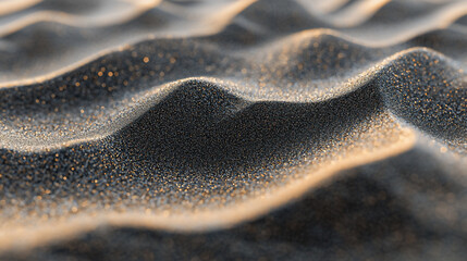 Obraz premium Close-up view of textured sand dunes with shimmering particles under soft sunlight at sunset