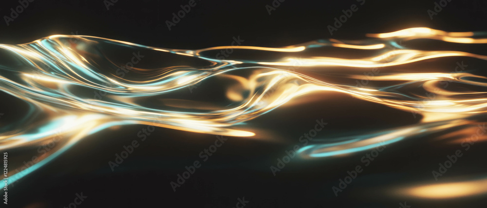 Poster light reflections create wavy patterns on dark water surface at night