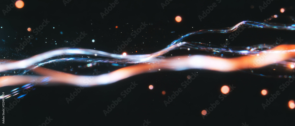 Poster Light trails and streaks create a dynamic texture against a black background for messaging