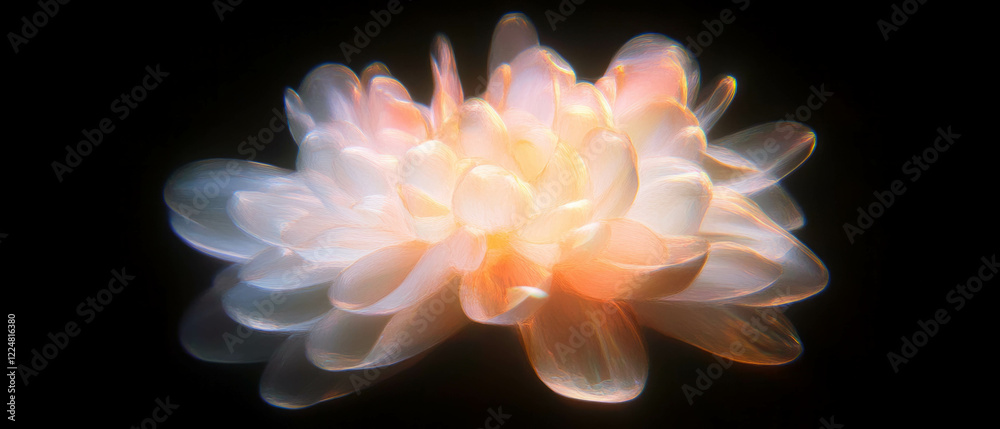 Poster Light trails form dynamic floral patterns against a dark background creating a surreal effect
