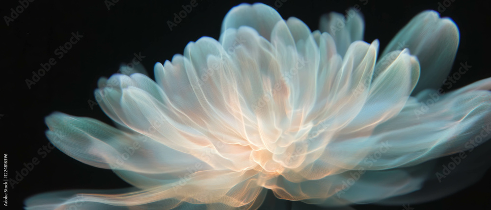 Aufkleber Dynamic light trails creating an ethereal petal effect on a dark background