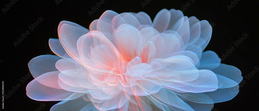 Poster dynamic light trails create a mesmerizing flower shape against a black background