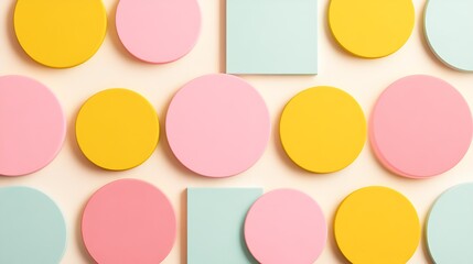 Colorful Circles and Squares in Soft Pastels on Neutral Background for Creative and Educational Use