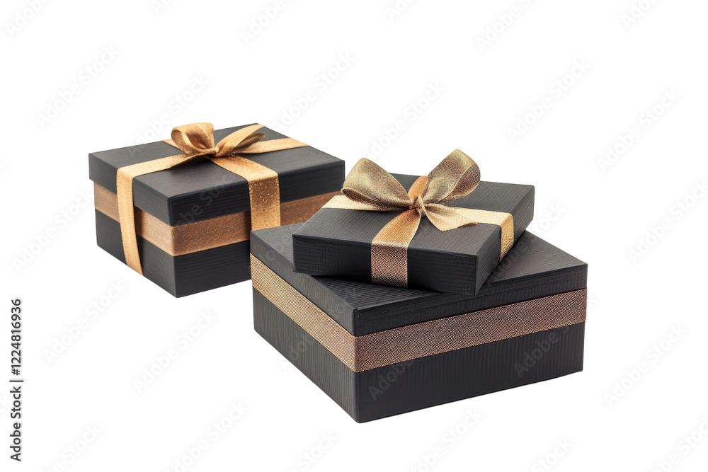 Wall mural Elegant black and gold gift boxes stacked together, perfect for any celebratory occasion or festive event isolated on transparent background