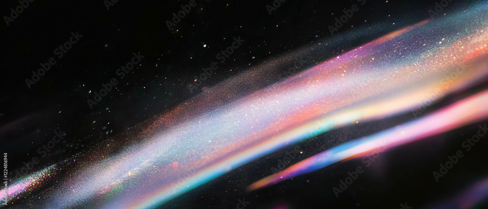 Poster vibrant overlay texture of light in rainbow colors with an iridescent effect on black background