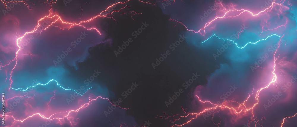 Poster Vibrant lightning arcs create an energetic frame design against a dark backdrop