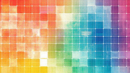 A futuristic design with a digital grid overlaid on a spectrum gradient, showcasing all shades of color in a sleek, tech-inspired style.