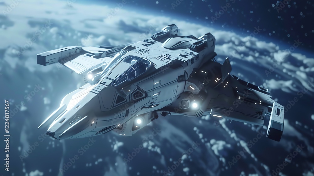 Canvas Prints spaceship flying over a planet.