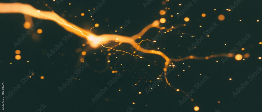 Poster Close-up view of intricate lightning sparks illuminating a dark background