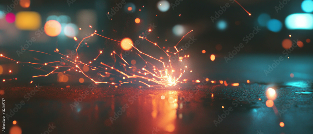 Poster Dynamic display of electric sparks with a dark background and visible detail of lightning effects